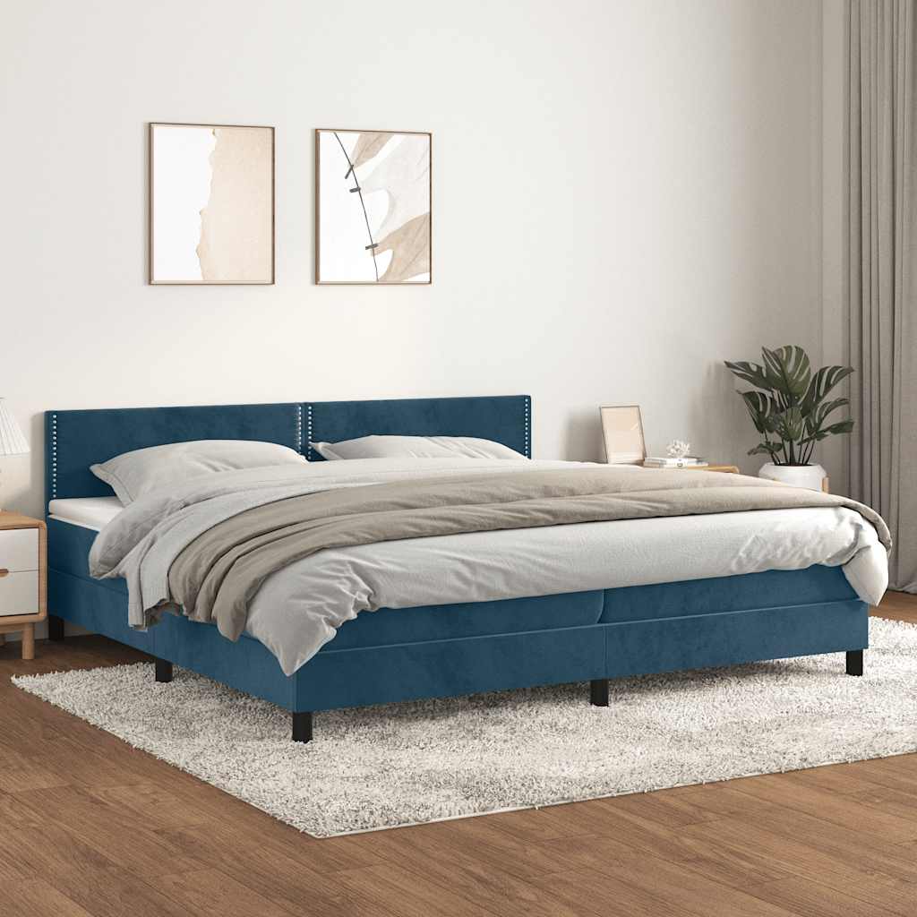 vidaXL Pat box spring cu saltea, albastru închis, 200x200 cm, catifea