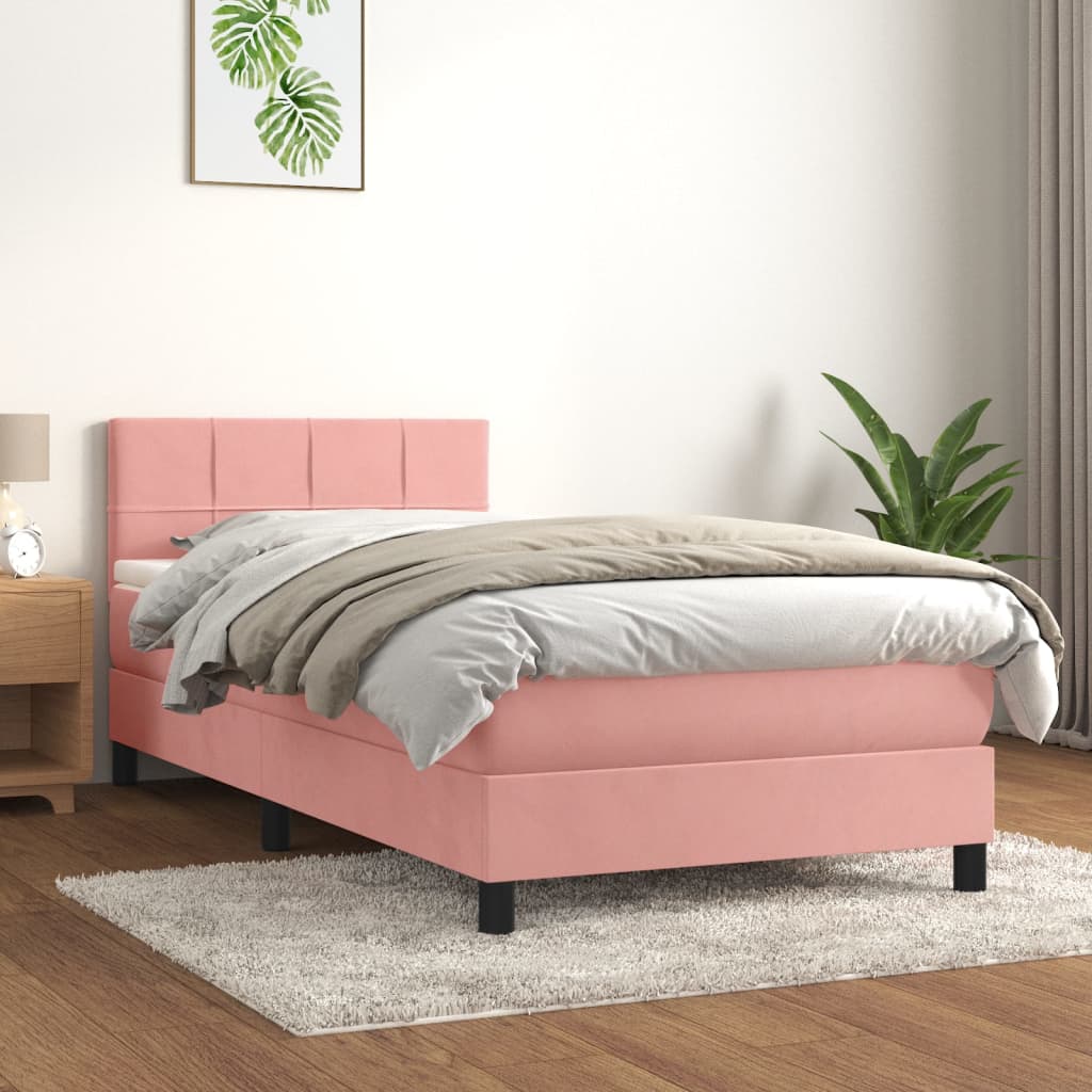 vidaXL Pat box spring cu saltea, roz, 80x200 cm, catifea