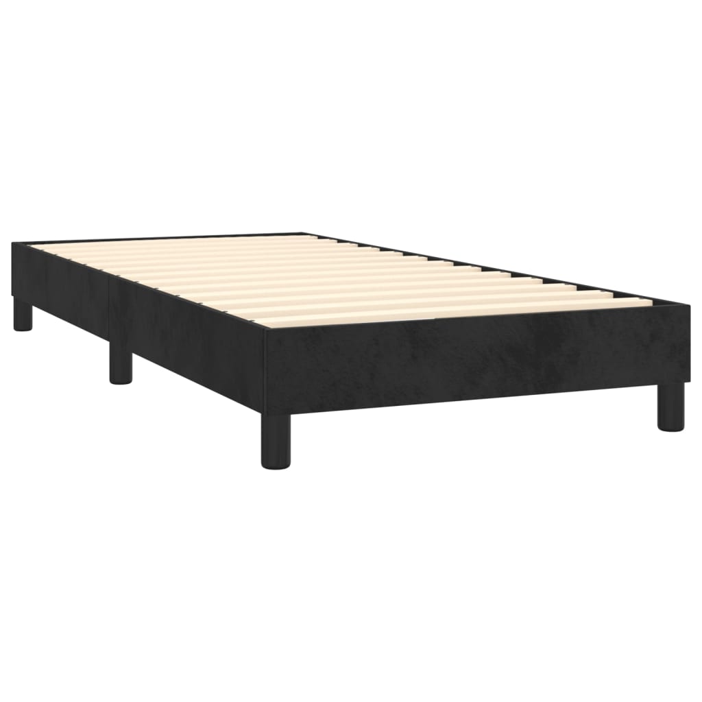 Fekete bársony rugós ágy matraccal 90 x 200 cm 