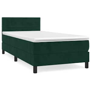 Box spring postel s matrací tmavě zelená 90x200 cm samet - obrázek 2