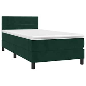 Box spring postel s matrací tmavě zelená 90x200 cm samet - obrázek 3
