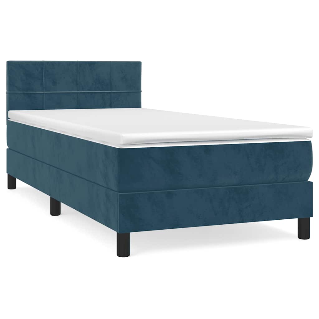 vidaXL Box spring postel s matrací tmavě modrá 90x200 cm samet