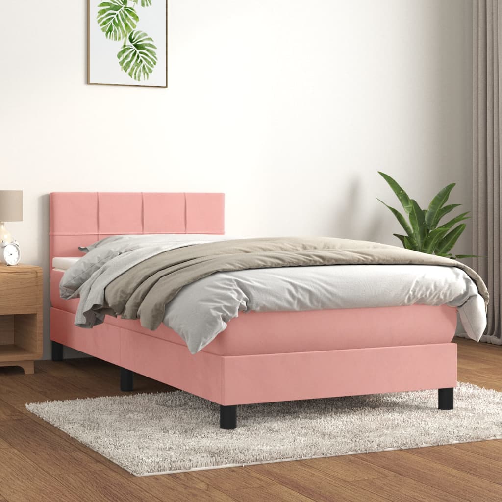 Box spring postel s matrací růžová 90x200 cm samet