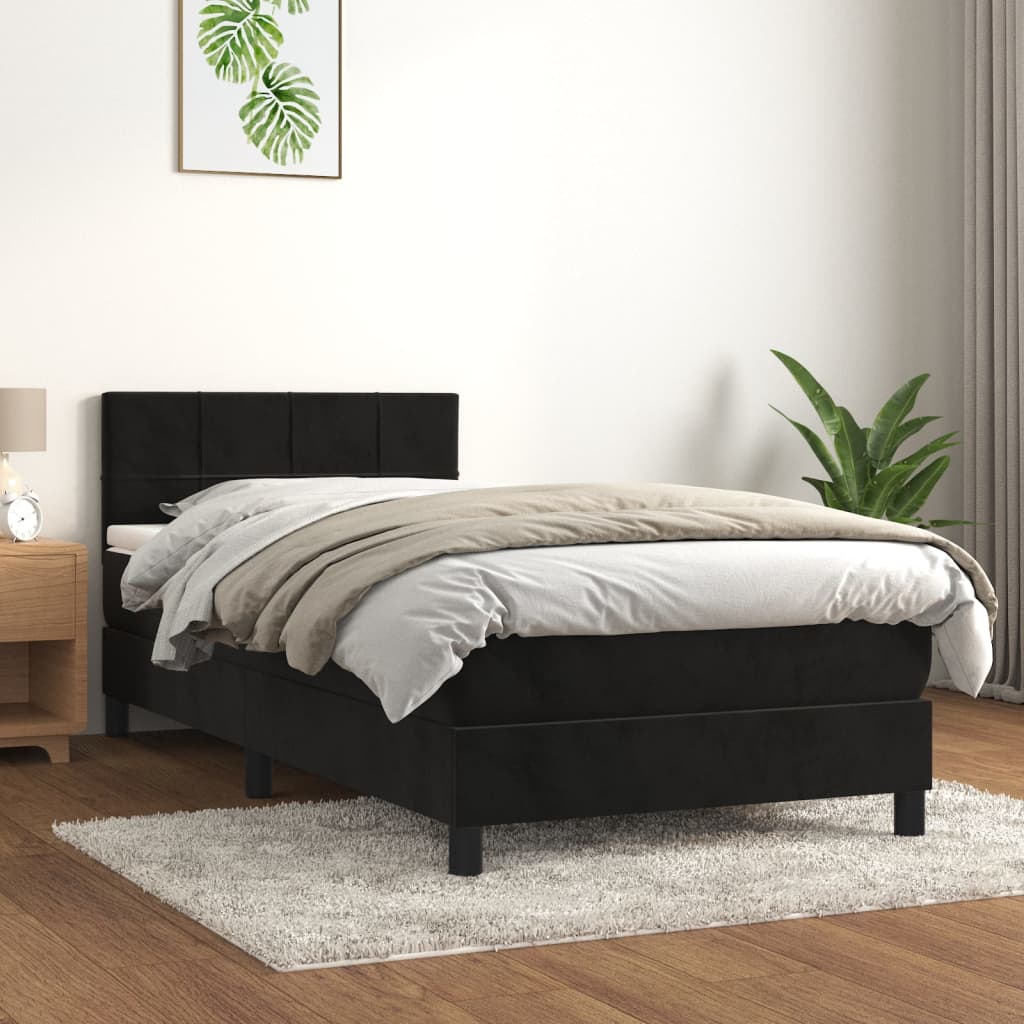 vidaXL Pat box spring cu saltea, negru, 100x200 cm, catifea