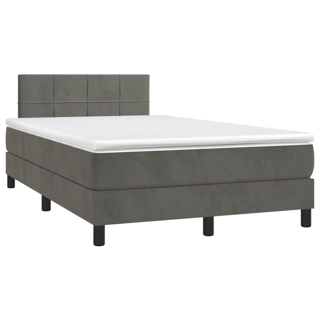 Sötétszürke bársony rugós ágy matraccal 120 x 200 cm 