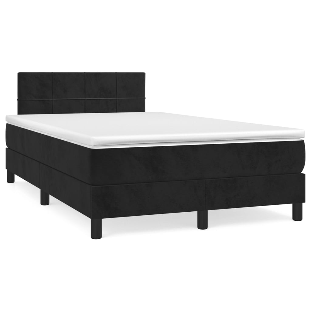 Fekete bársony rugós ágy matraccal 120 x 200 cm 