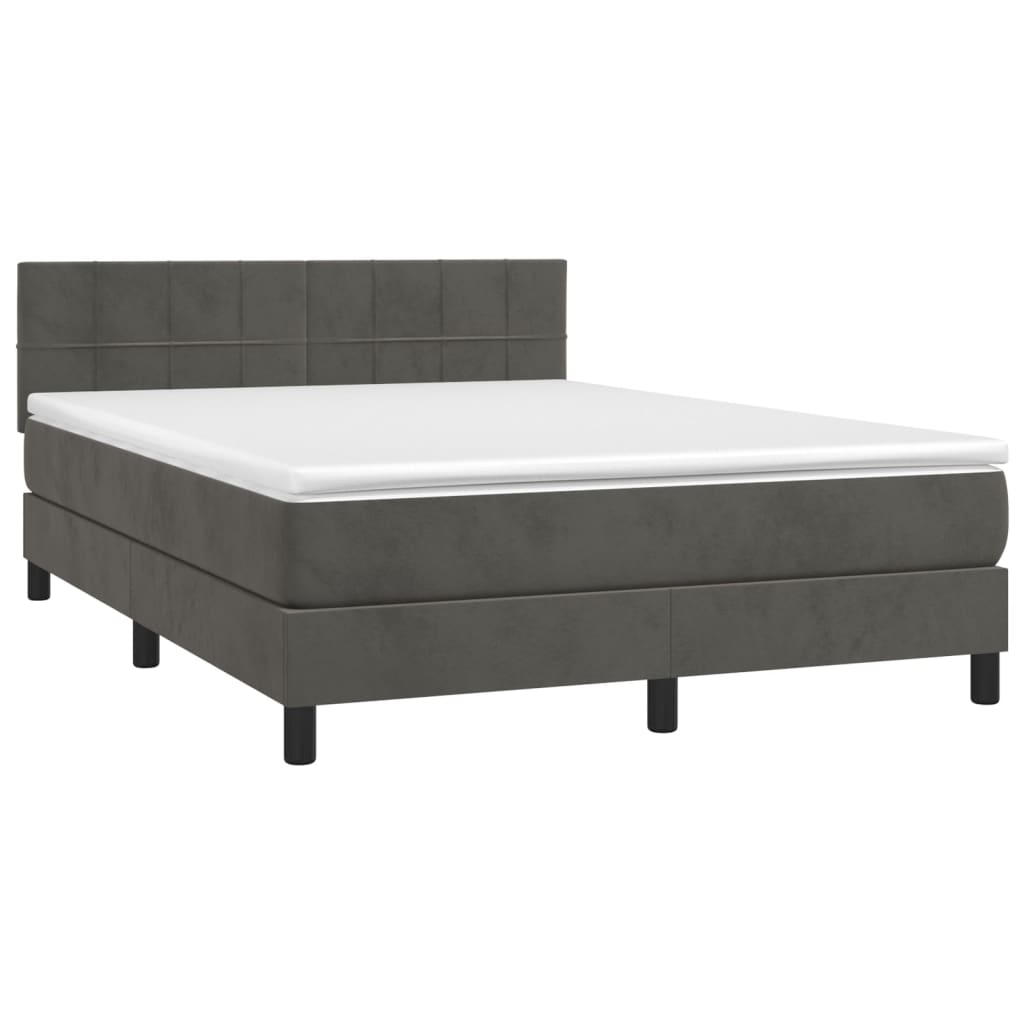 vidaXL Boxspring met matras fluweel donkergrijs 140x190 cm afbeelding