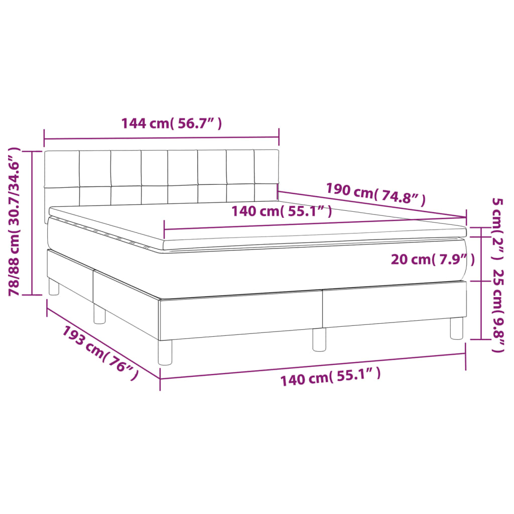 Pat box spring cu saltea, negru, 140x190 cm, catifea