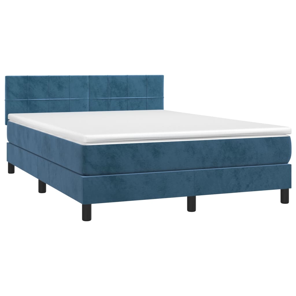 vidaXL Boxspring met matras fluweel donkerblauw 140x190 cm afbeelding