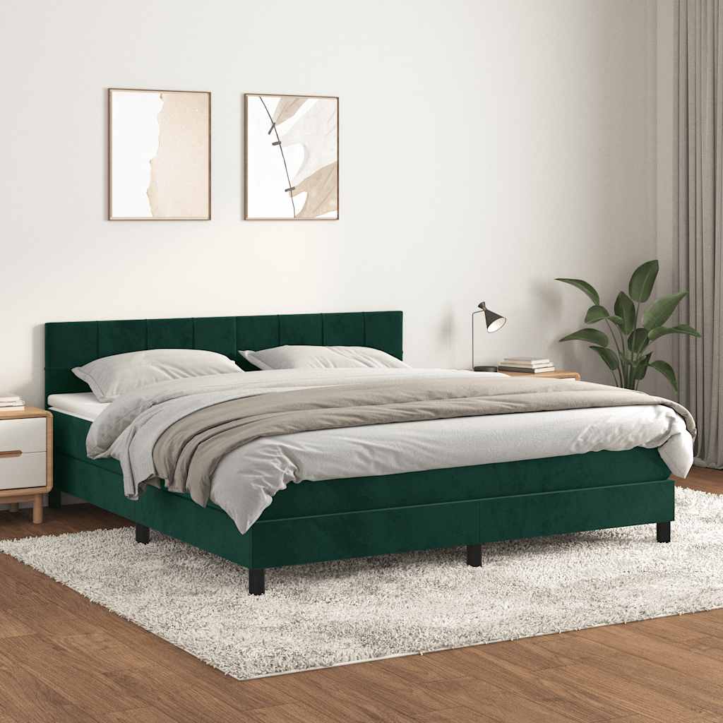vidaXL Pat box spring cu saltea, verde închis, 160x200 cm, catifea