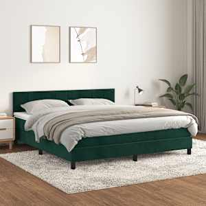 Box spring postel s matrací tmavě zelená 160x200 cm samet - obrázek 1