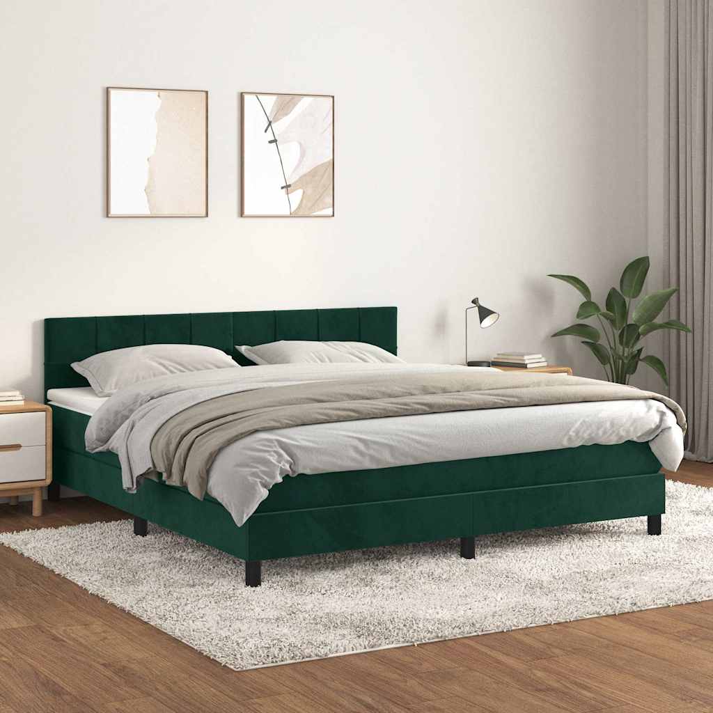vidaXL Pat box spring cu saltea, verde închis, 180x200 cm, catifea