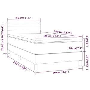 Box spring postel s matrací světle šedá 80 x 200 cm samet - obrázek 7