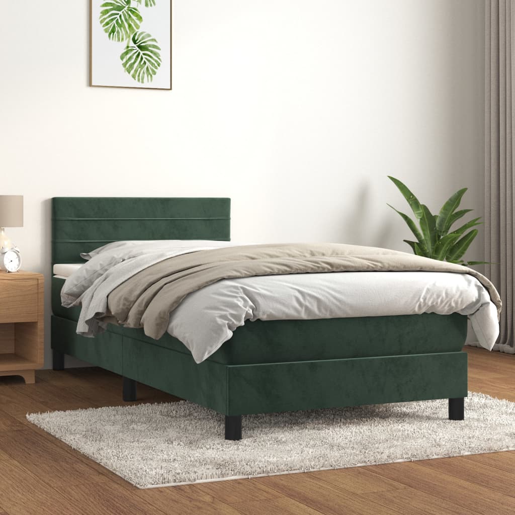 vidaXL Pat box spring cu saltea, verde închis, 80x200 cm, catifea