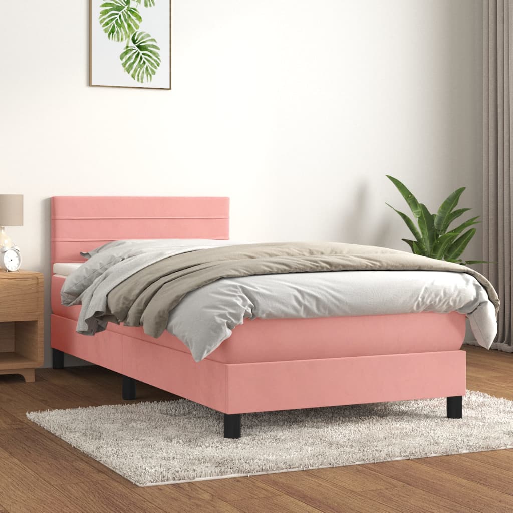 vidaXL Pat box spring cu saltea, roz, 80x200 cm, catifea