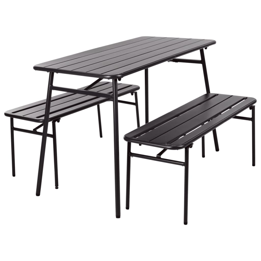 ProGarden 3-delige Tuintafel en bankenset staal grijs afbeelding