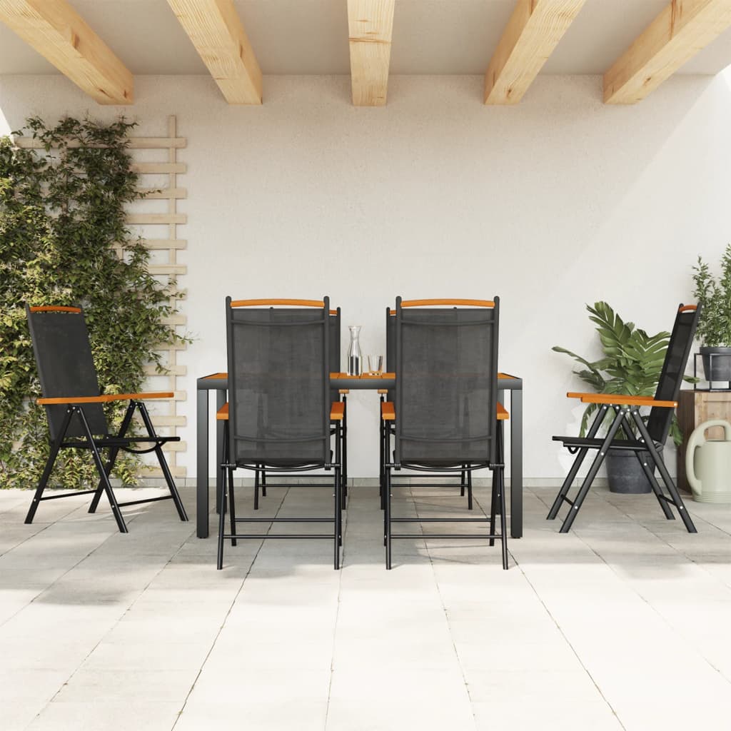 vidaXL Set mobilier pentru grădină, 7 piese, negru și maro, aluminiu 