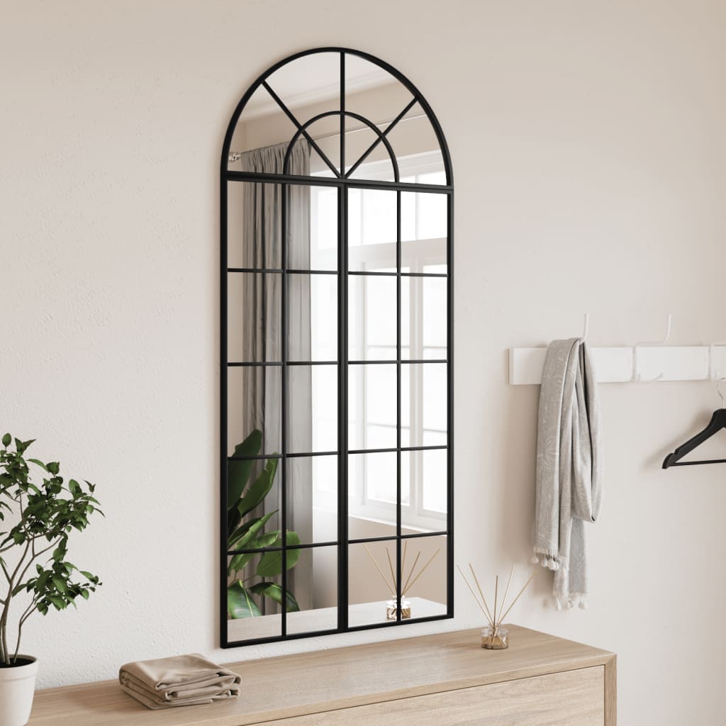 vidaXL Oglindă de perete, negru, 60x100 cm, arcuită, fier