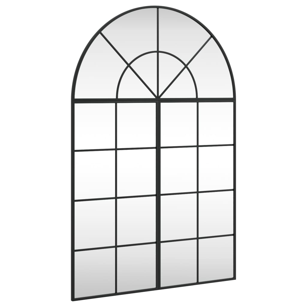 Oglindă de perete, negru, 80×120 cm, arcuită, fier
