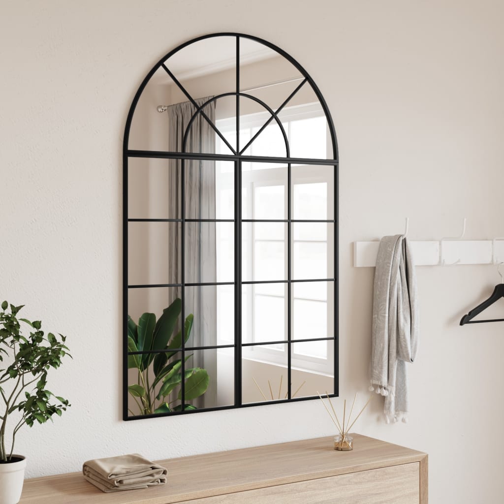 vidaXL Oglindă de perete, negru, 80x120 cm, arcuită, fier