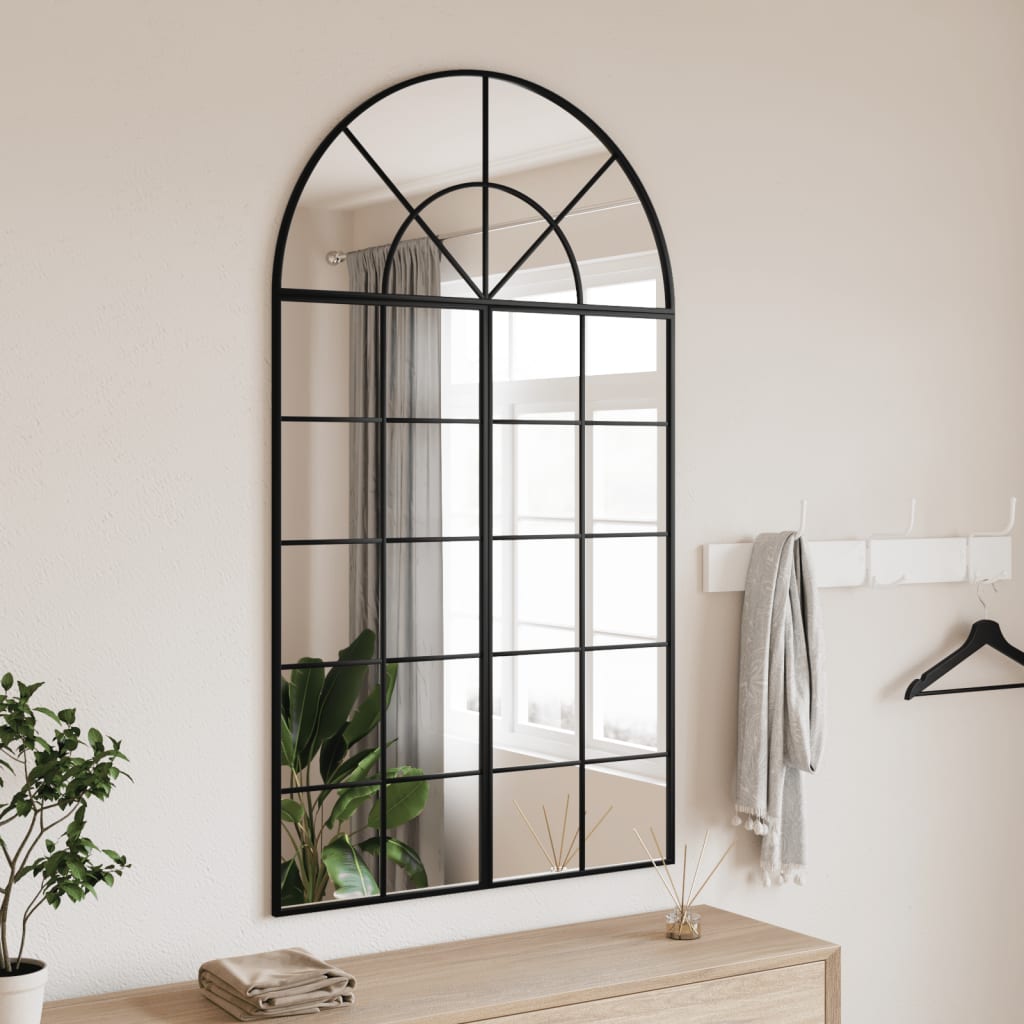 vidaXL Oglindă de perete, negru, 80x140 cm, arcuită, fier