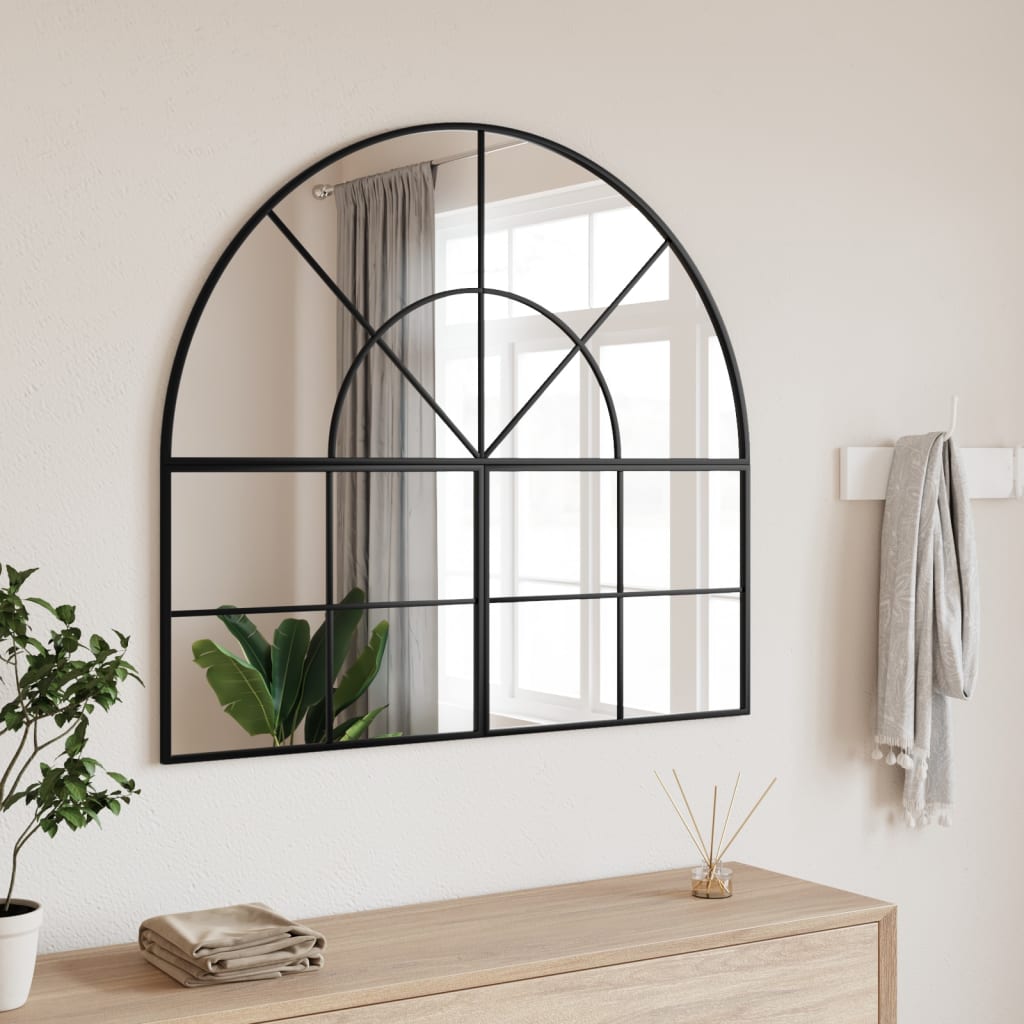 vidaXL Oglindă de perete, negru, 100x90 cm, arcuită, fier