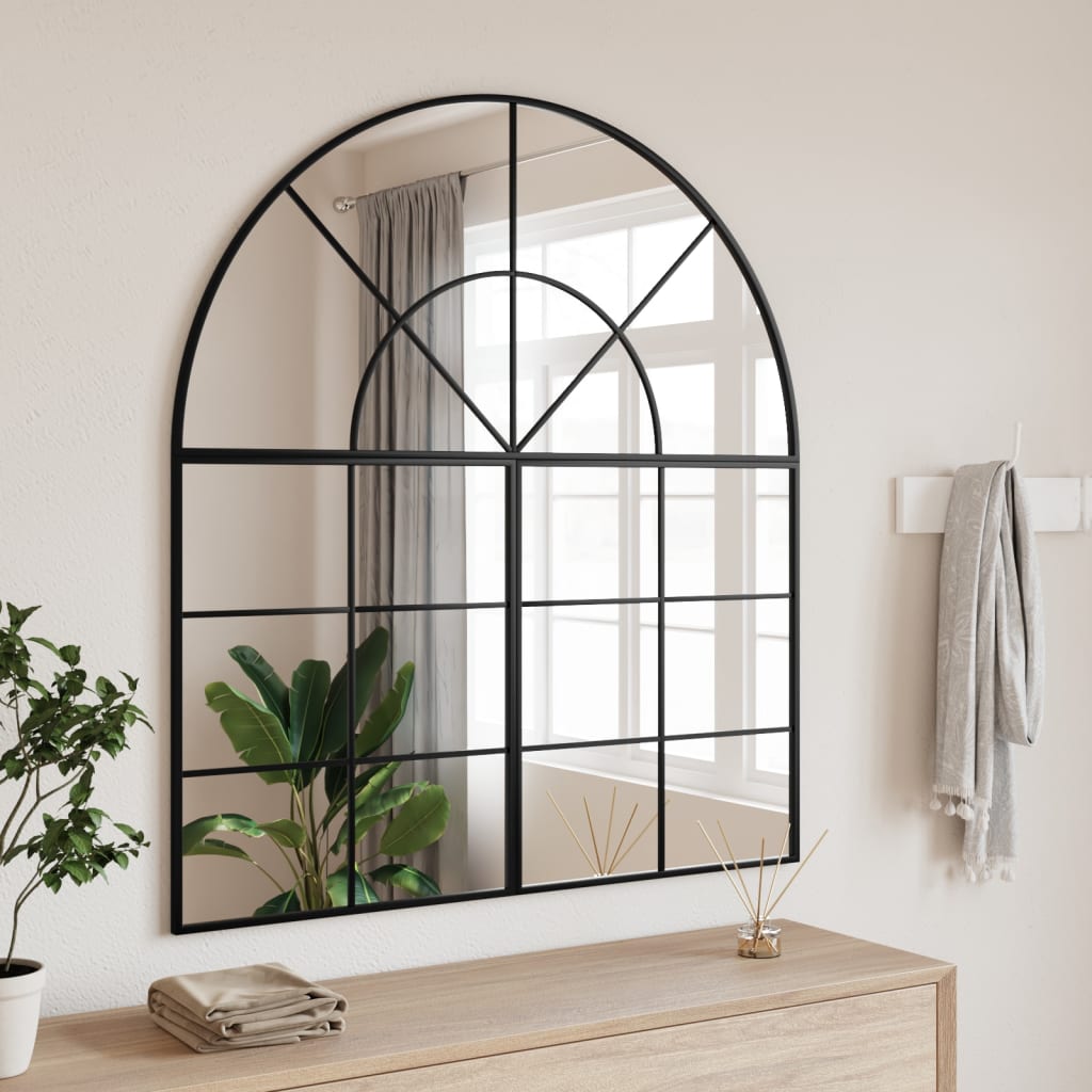 vidaXL Oglindă de perete, negru, 100x110 cm, arcuită, fier