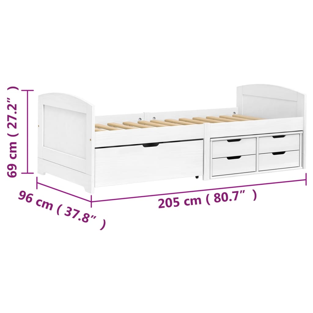 IRUN fehér tömör fenyőfa kanapéágy 5 fiókkal 90 x 200 cm