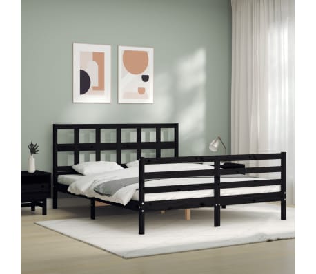 vidaXL Lovos rėmas su galvūgaliu, juodas, medienos masyvas, didelis