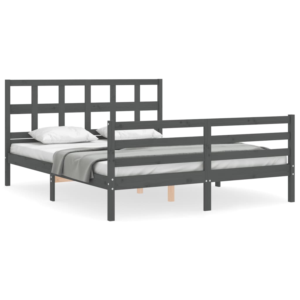 vidaXL Bedframe met hoofdbord massief hout grijs 160x200 cm