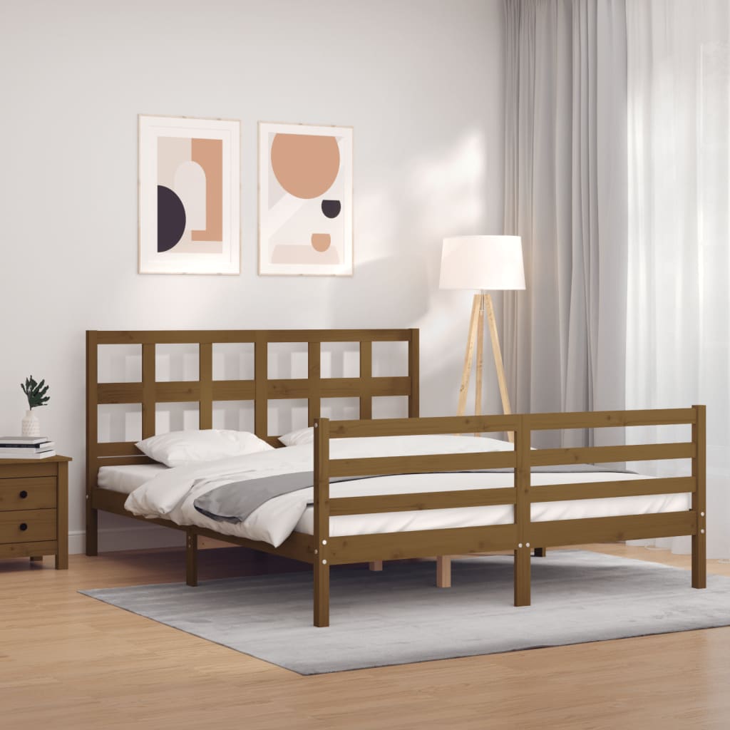 Rám postele s čelem medově hnědý 160 x 200 cm masivní dřevo