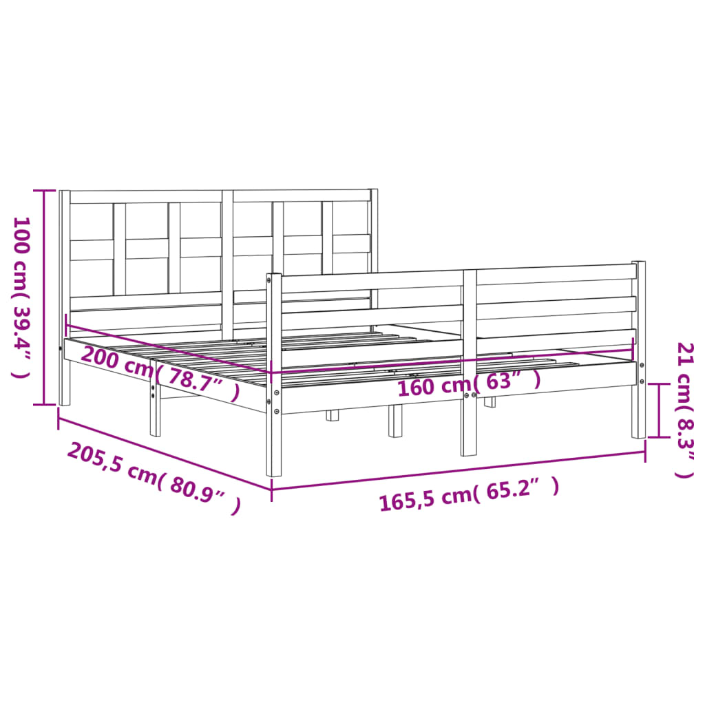 fekete tömör fa ágykeret fejtámlával 160 x 200 cm