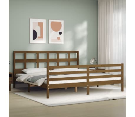 vidaXL Lovos rėmas su galvūgaliu, medaus rudas, mediena, itin didelis