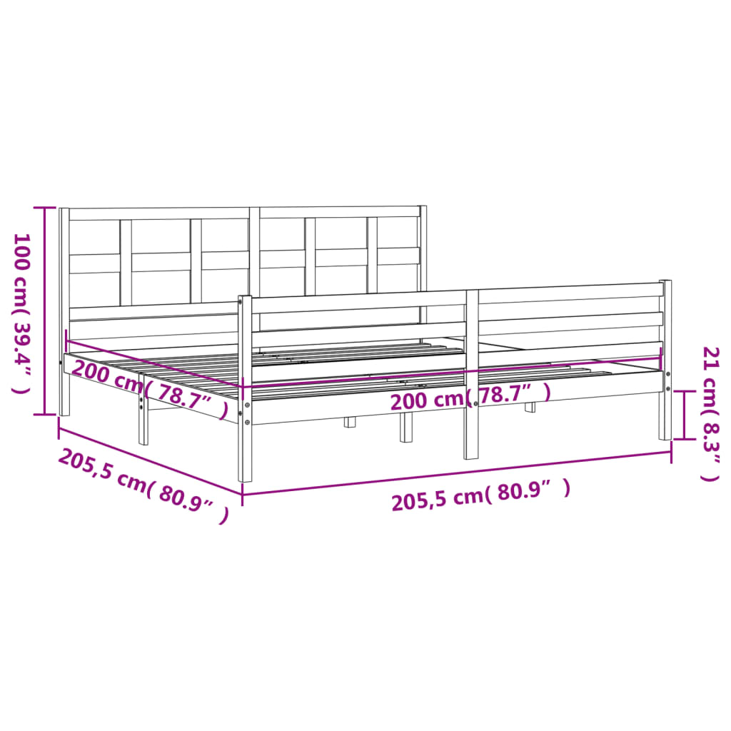 Posteljni okvir z vzglavjem 200x200 cm trden les