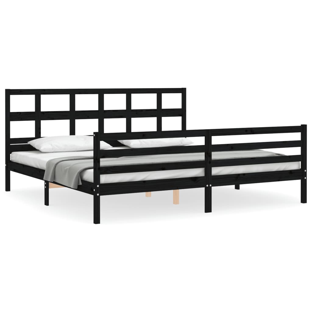 vidaXL Bedframe met hoofdbord massief hout zwart 200x200 cm