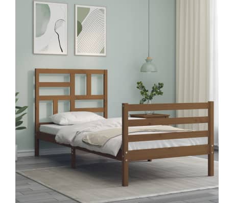 vidaXL Lovos rėmas su galvūgaliu, rudas, mediena, mažas vienvietis