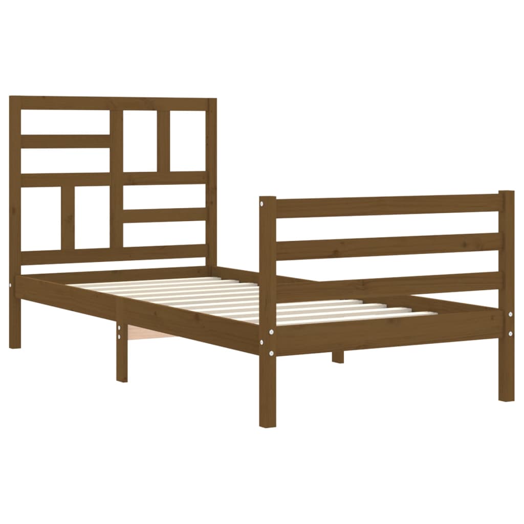 Cadru de pat cu tăblie single, maro miere, lemn masiv