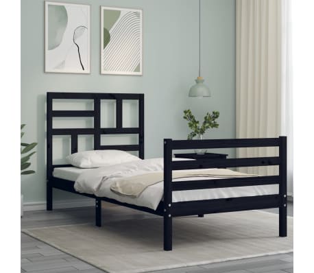 vidaXL Lovos rėmas su galvūgaliu, juodas, medienos masyvas, vienvietis