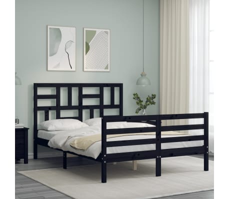 vidaXL Lovos rėmas su galvūgaliu, juodas, mediena, mažas dvivietis