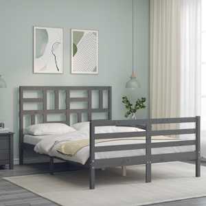 vidaXL Lovos rėmas su galvūgaliu, pilkas, medienos masyvas, dvivietis