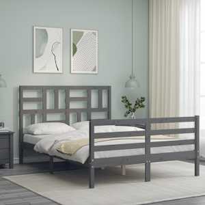 vidaXL Lovos rėmas su galvūgaliu, pilkas, 140x190cm, medienos masyvas