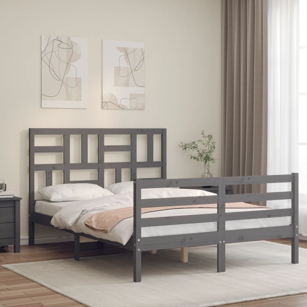 Rám postele s čelem šedý 140 x 190 cm masivní dřevo