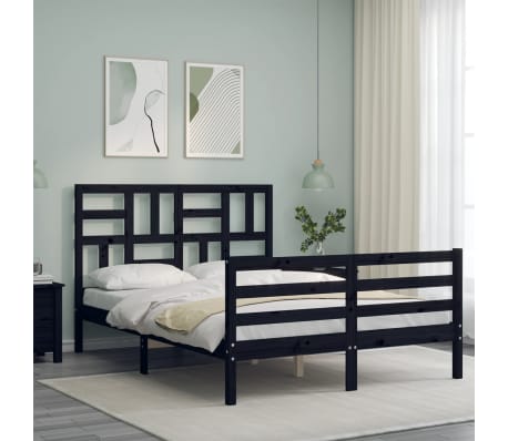 vidaXL Lovos rėmas su galvūgaliu, juodas, 140x190cm, medienos masyvas