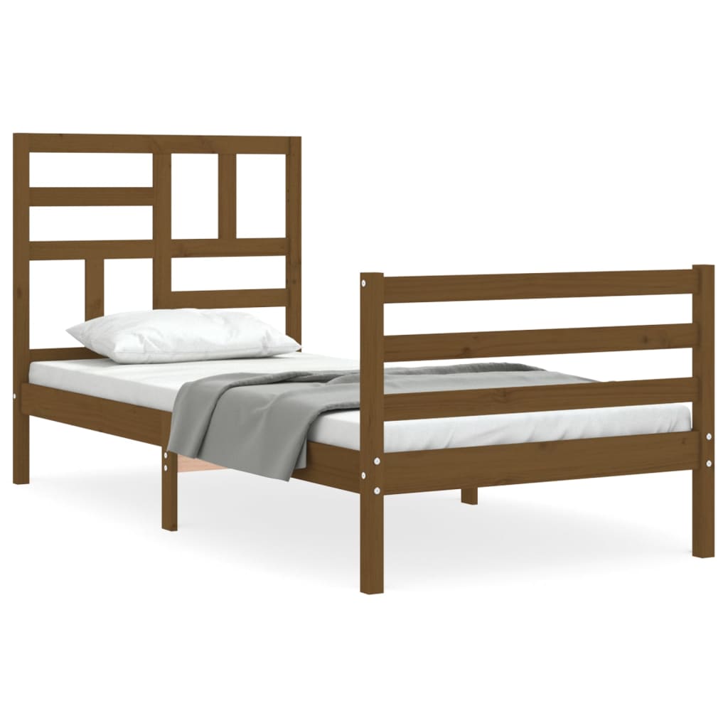 vidaXL Bedframe met hoofdbord massief hout honingbruin 90x200 cm