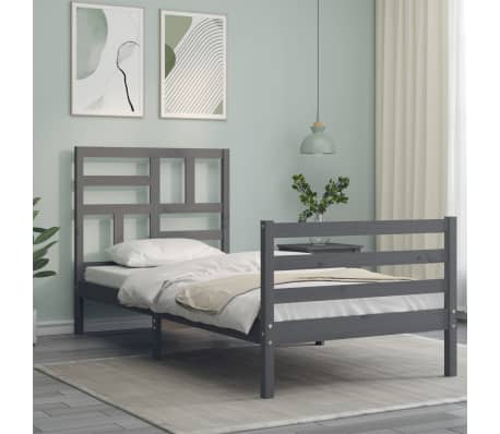 vidaXL Lovos rėmas su galvūgaliu, pilkas, 100x200cm, medienos masyvas