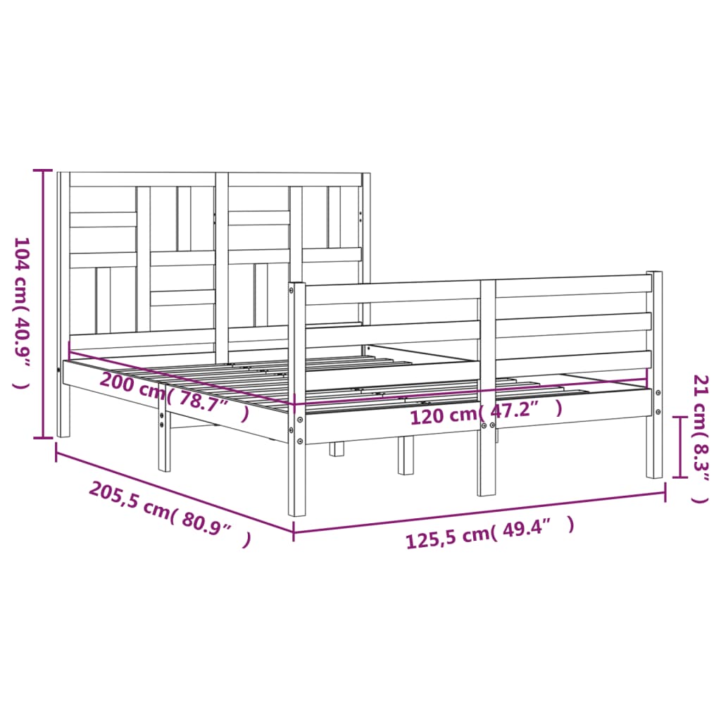 Posteljni okvir z vzglavjem bel 120x200 cm trden les