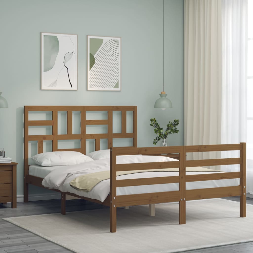 mézbarna tömör fa ágykeret fejtámlával 120 x 200 cm