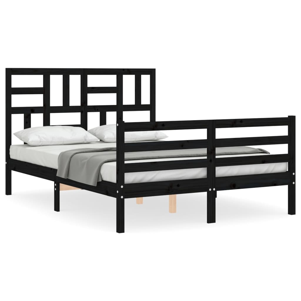 vidaXL Bedframe met hoofdbord massief hout zwart 120x200 cm