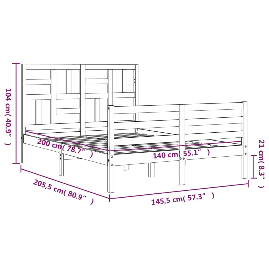 Posteljni okvir z vzglavjem 140x200 cm trden les