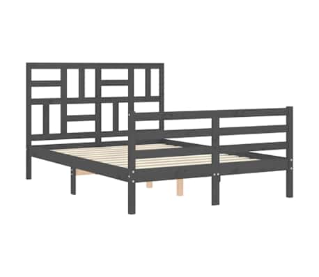 vidaXL Lovos rėmas su galvūgaliu, pilkas, 140x200cm, medienos masyvas